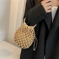 thumbnail image 4 of Bolso de mano mini para mujer, tipo cubo de agua, con cordón, tejido a mano, para playa, con red de pesca, 4 of 6