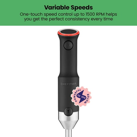 Chefman Cordless 5-in-1 Immersion Blender Set, Ice Crushing, Masher, Whisk, Chopper, Stainless Steel - Black