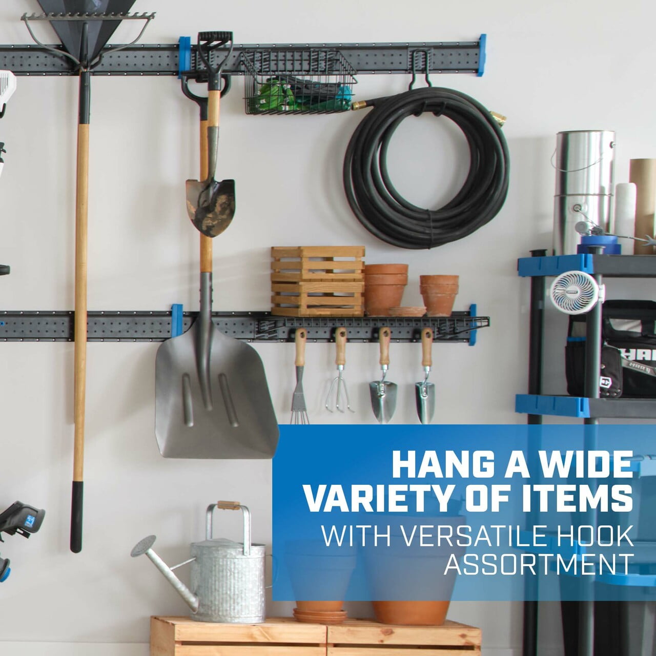 HART 12-Piece Garage Storage Rail Starter Kit, Compatible with HART Storage and Standard Peg Hooks, New Condition