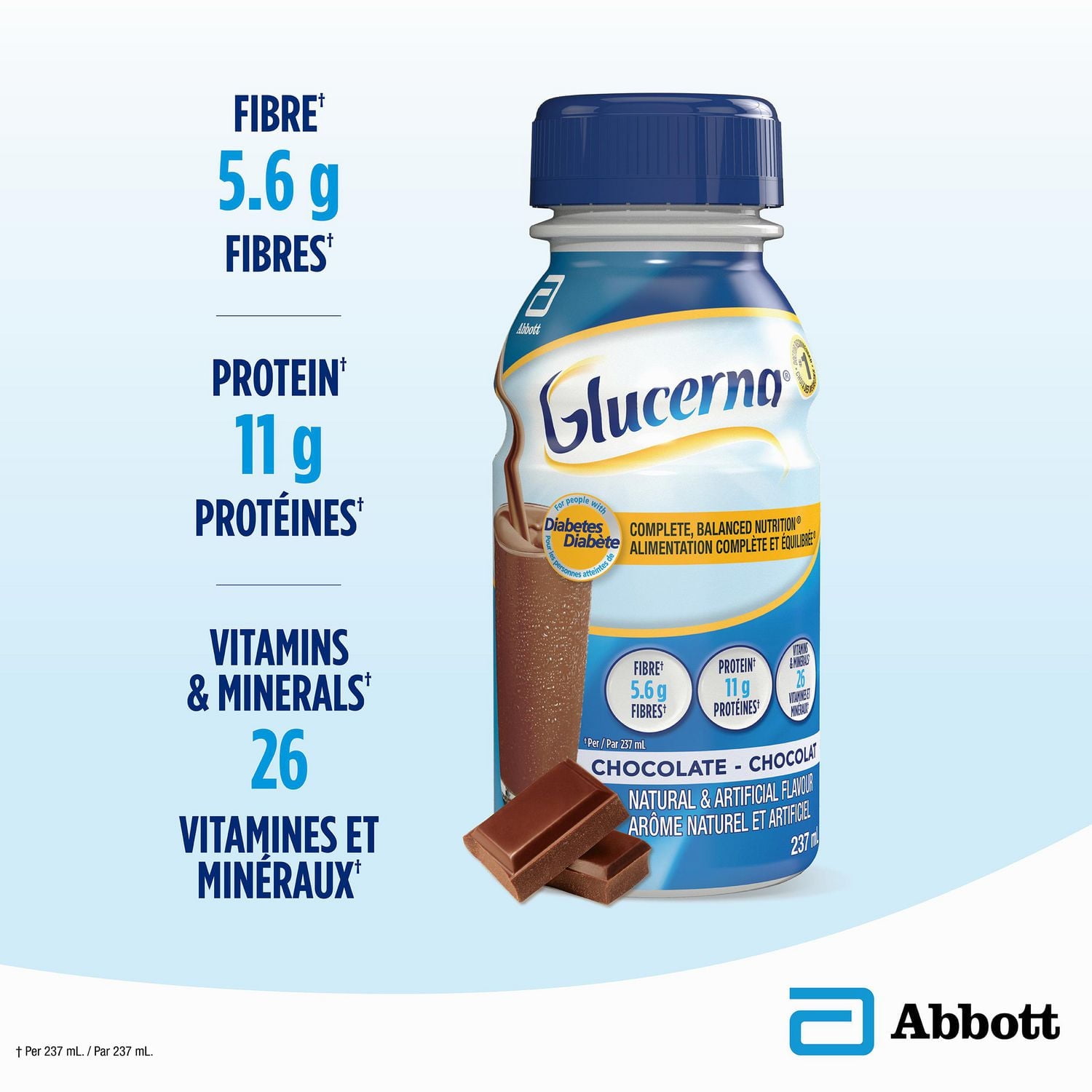 Glucerna Nutritional Drink, Meal Replacement Shakes, Complete, Balanced Nutrition For People With Diabetes, Chocolate, 6 x 237-mL Bottles, Complete, Balanced Nutrition