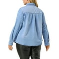 thumbnail image 4 of Agnes Orinda Women's Plus Size Long Sleeve Point Collar Denim Casual Shirt 1X Light Blue, 4 of 9