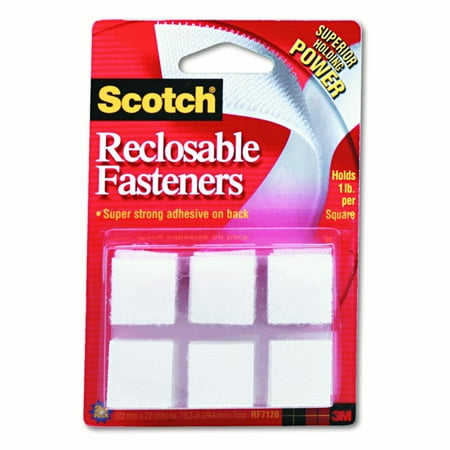 Scotch Recloseable Fasteners, White, 7/8in. x 7/8in. Squares, Pack Of 24