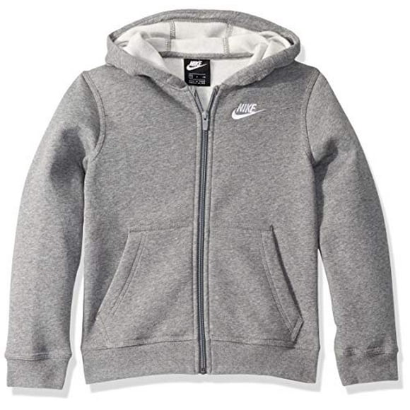 NIKE Boy's Nsw Club Full Zip Hoodie, Carbon Heather/Smoke Grey/White, Medium