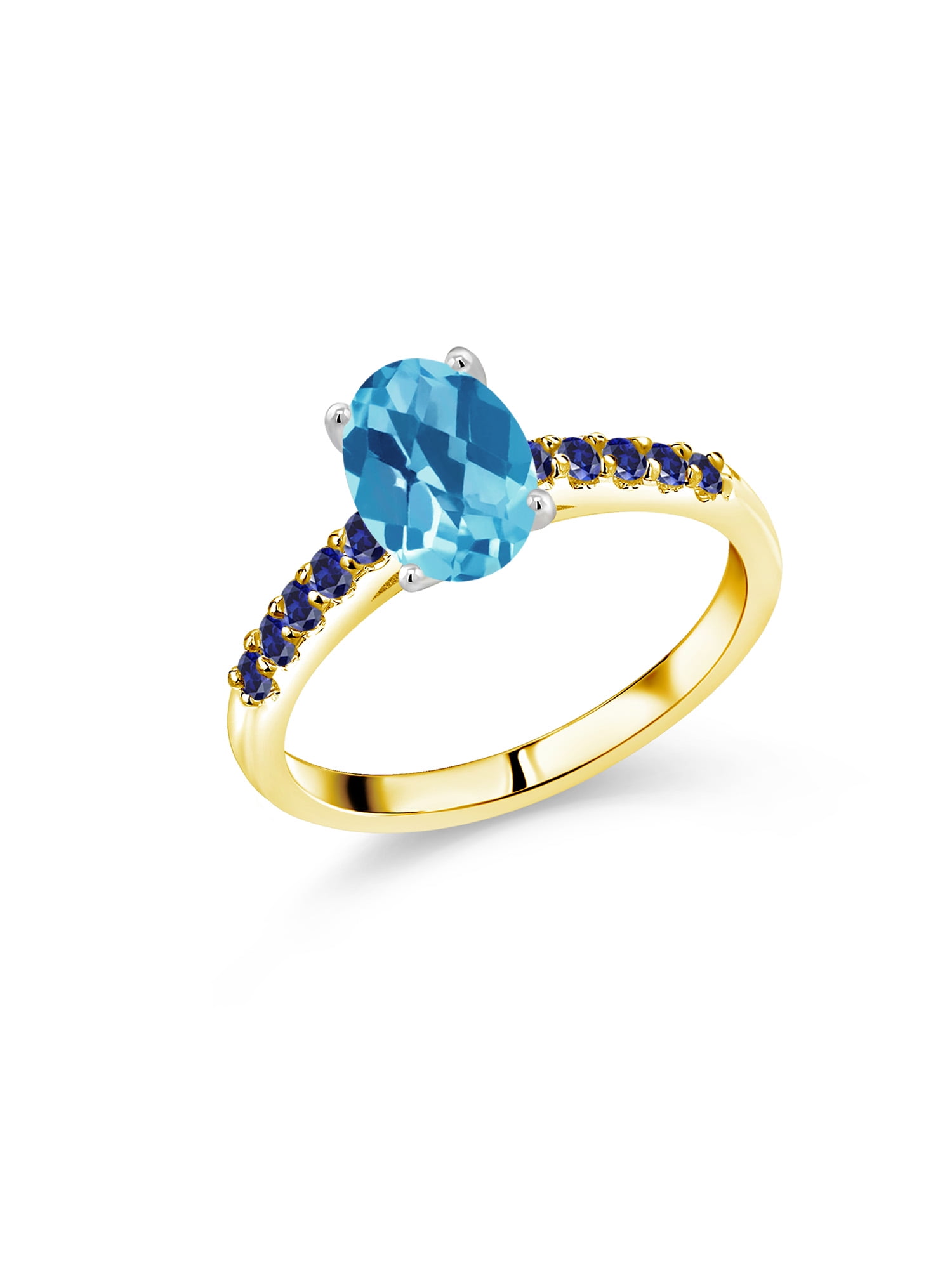 sizes 5 to 10 14K White Gold Natural Swiss Blue Topaz Ring Oval 9x7 mm Yellow Sapphire Accent 