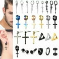 thumbnail image 3 of GKNET 1Pc Punk Men Women Stainless Steel Cross Stud Earring Ear Clip Hip Hop Jewelry-61-Silver Ear Clip #1, 3 of 9