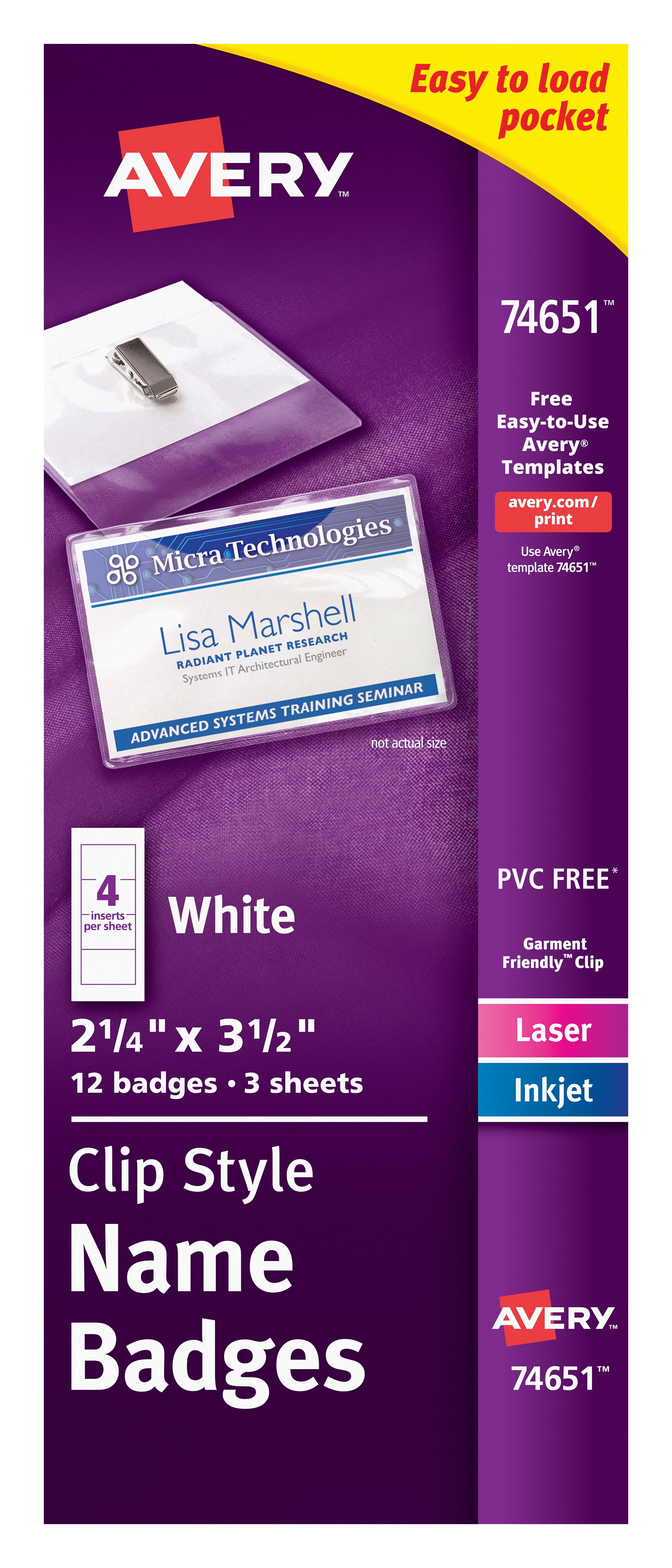 Avery Top Loading Garment Friendly Clip Style Name Badges 2 1 4 X 3 1 