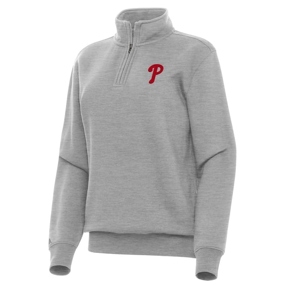 Women's Antigua Heather Gray Philadelphia Phillies Victory Quarter-Zip Sweatshirt