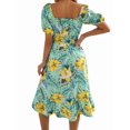 thumbnail image 6 of Women's Off Shoulder Floral Smocked Midi Flowy Long Dresses Dress for Beach Summer Green S, 6 of 10