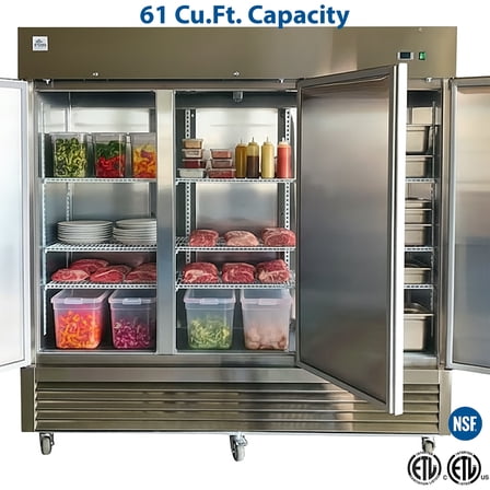 82" Wide Commercial Reach-In Refrigerator, 60.8 Cu. Ft. Capacity – Stainless Steel, NSF Certified