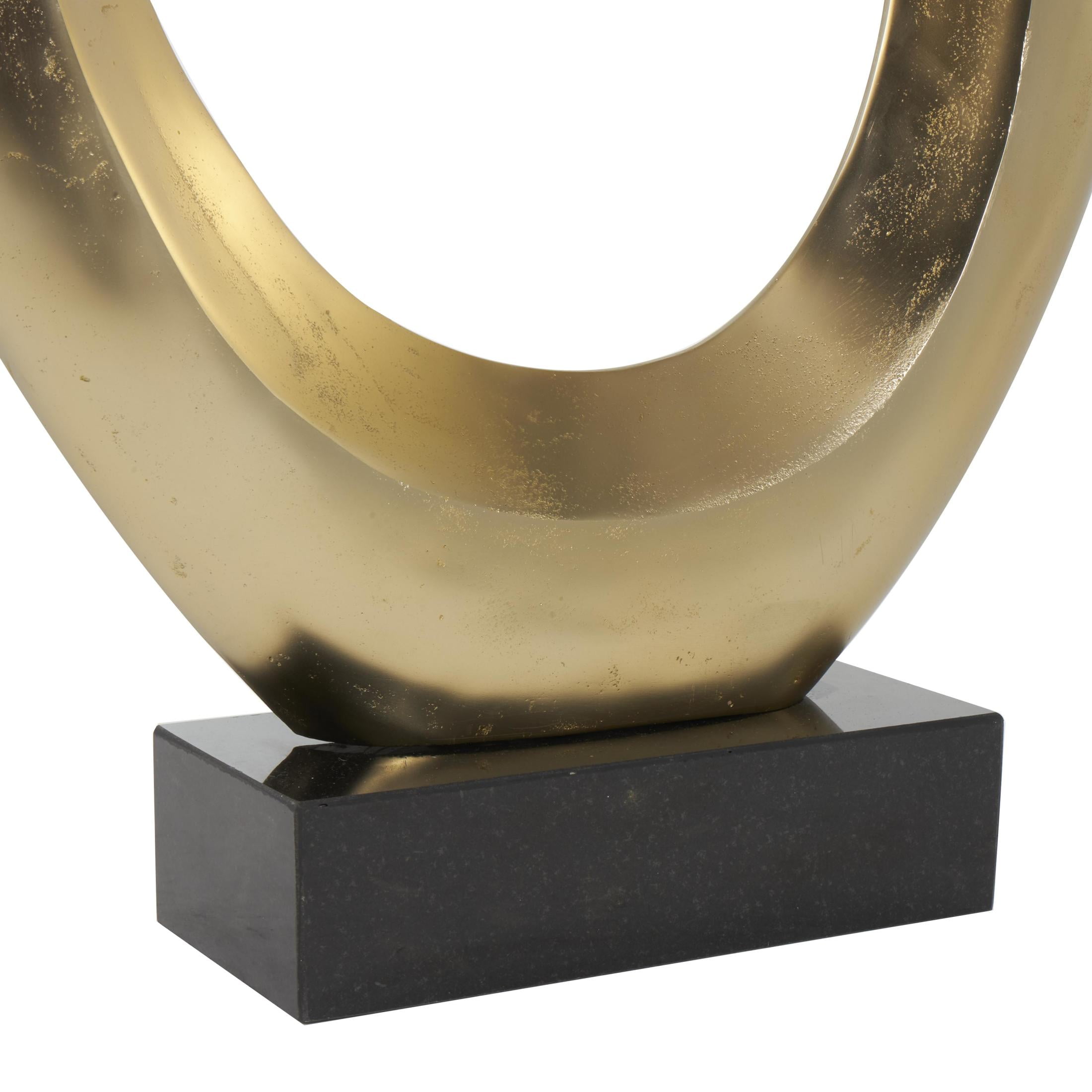 22" x 62" Gold Aluminum Metal Tall Looped Floor Abstract Sculpture with Black Marble Base, by DecMode