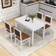 thumbnail image 2 of MAT EXPERT 5-Piece Dining Table Set for 4, Farmhouse Wooden Dinette Table Set w/Padded Seat & Backrest, Compact Rectangle Kitchen Table and Chairs for Restaurant, Apartment, Living Room (White), 2 of 8