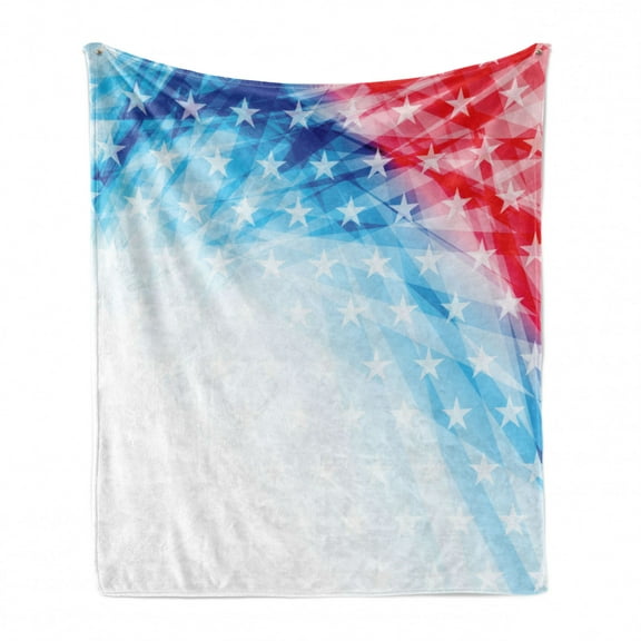 American Soft Flannel Fleece Throw Blanket, United States of America National Flag Sketch with State Stars White Stripe Theme, Cozy Plush for Indoor and Outdoor Use, 50" x 70", Blue Red, by Ambesonne