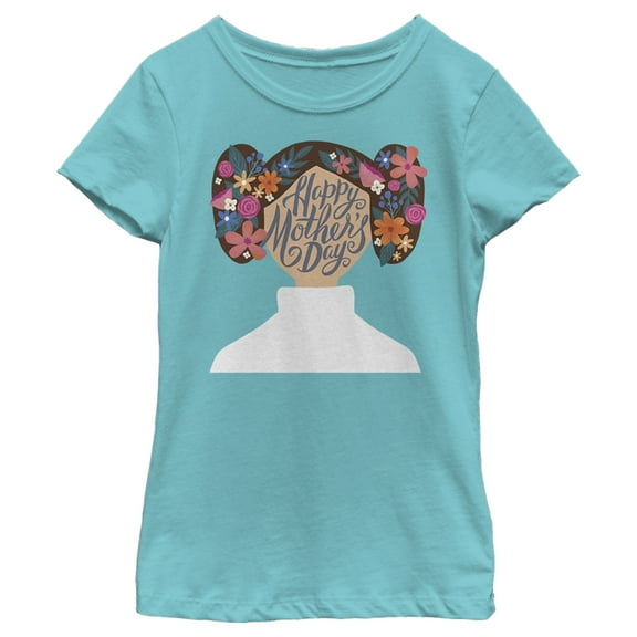 Girl's Star Wars: A New Hope Princess Leia Abstract Happy Mother's Day  Graphic Tee Tahiti Blue X Small