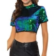 thumbnail image 1 of Disfraz de Halloween Blusa de manga corta con purpurina y lentejuelas para mujer Negro verde XL, 1 of 6