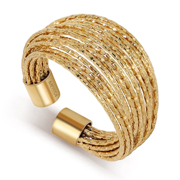 Meissa Sparkly Multi-Strand Gold Thumb Ring, Hypoallergenic Stainless Steel Open Statement Ring, 14K Gold Plated Adjustable Cuff Ring for Women Birthday Daily Wear