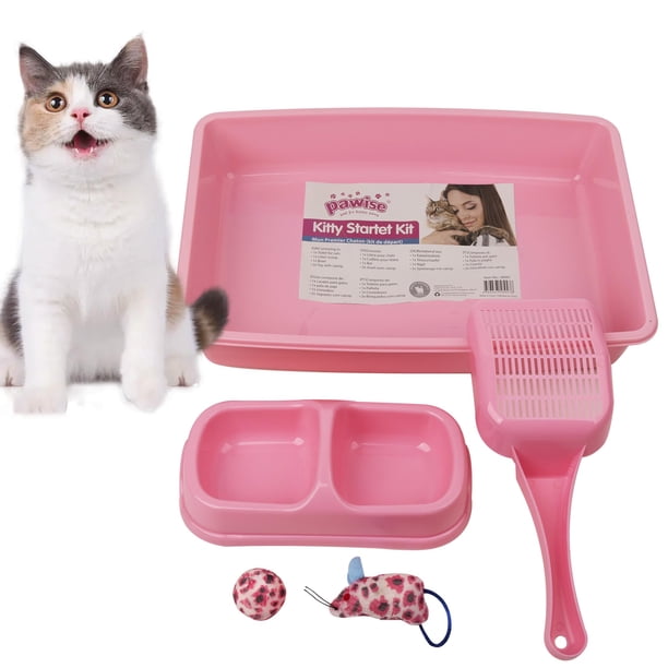 Kit de Inicio para Caja de Arena para Gatitos PAWISE con Entrada Baja en Color Rosa