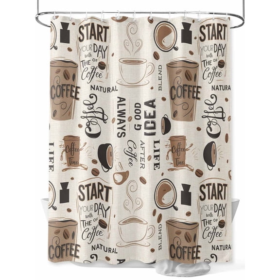Shower Curtain Coffee Cup Bathroom Curtains with Hooks, Waterproof Fabric Coffee Beans Day Bath Shower Curtains Set for Bathroom Bathtubs Decor 36x72 Inch