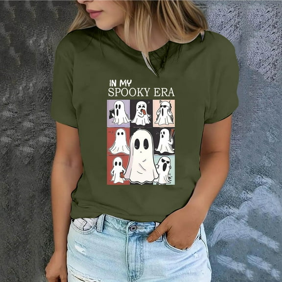 Alkepwun Halloween Shirts for Women Cute Ghost Shirt In my Spooky Era Funny Graphic Tees Casual Short Sleeve T Shirt Pullover Tops