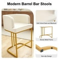 thumbnail image 3 of Rongbuk Modern Barrel Bar Stools Set of 2, 26" Counter Height Stools, Velvet Counter Stool, Sherpa Barrel Bar Chairs with Comfy Back and Arms, Sherpa Upholstered Kitchen Island Chair, Beige, 3 of 7