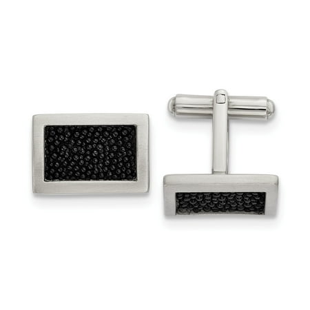 Mia Diamonds Stainless Steel Brushed with Stingray Leather Cufflinks