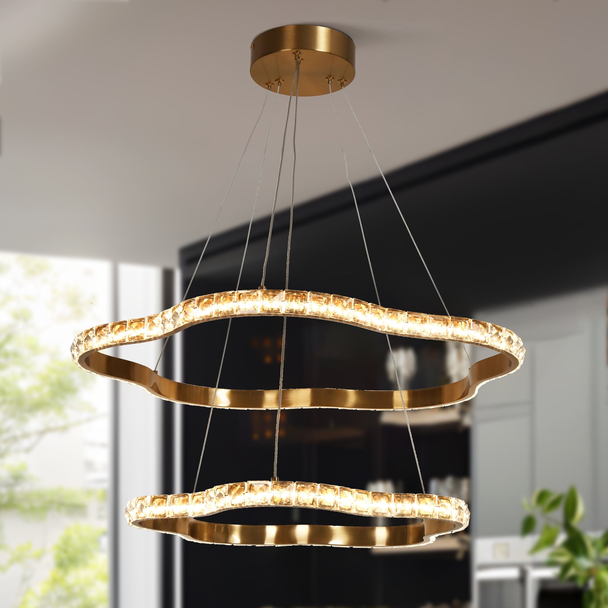 LNC Deslumbrante 2-Lights 25.6"Modern Luxury Tiered Integrated LED Crystal Chandelier, Polished Gold