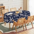 thumbnail image 2 of Christmas Tablecloth 60×84 Inch Oval, Blue Snow Washable Table Cover for Party Picnic Dinner Decor, 2 of 6