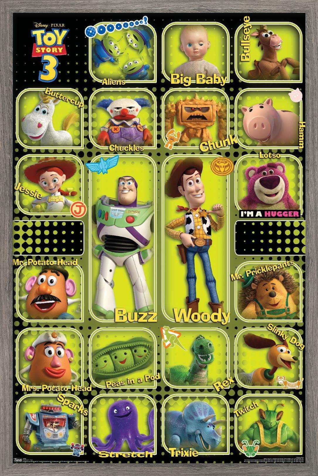 Disney Pixar Toy Story 3 Toys Wall Poster, 14.725" x 22.375", Framed