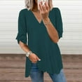 thumbnail image 2 of HAiming Women's Long Sleeve Shirts Solid Color V Neck Loose Comfortable Pullover Tops Casual Work Office Blouse, 2 of 5