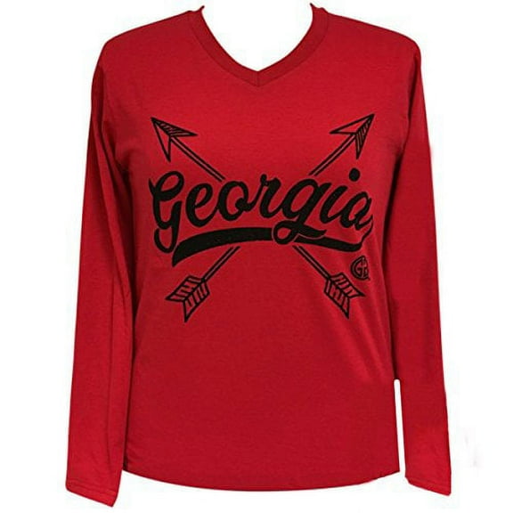 Girlie Girl Originals Georgia Arrows V-Neck Long Sleeve T-Shirt-Red-Small