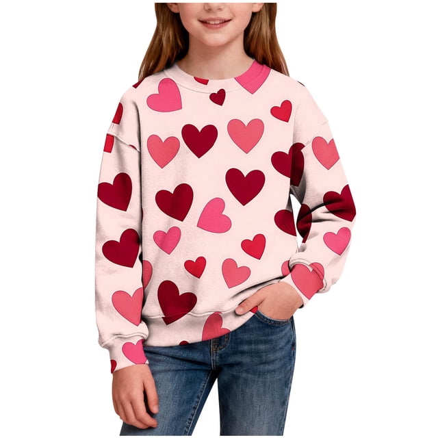 LckLvx Chandails en Molleton Filles Garçons Saint-Valentin Col Rond Imprimé Cœur Mignon Chandail Décontracté Tendance Manches Longues Enfants