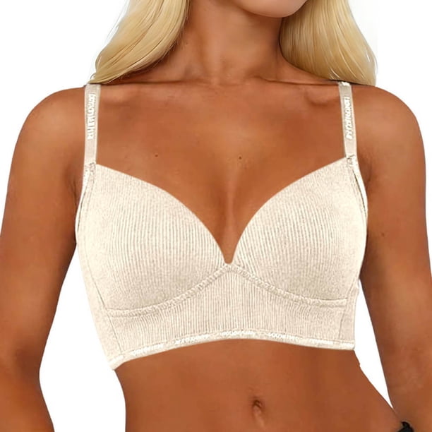 Sujetador Inalámbrico Ajustable de Color Sólido de las Mujeres de Cuatro Filas sin Costuras de Elevación Soporte Suave para la Moda Cotidiana
