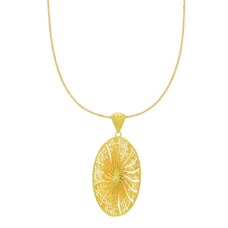 14 Karat Yellow Gold 48x22mm Oval Shaped Starburst Necklace, 18 Inches