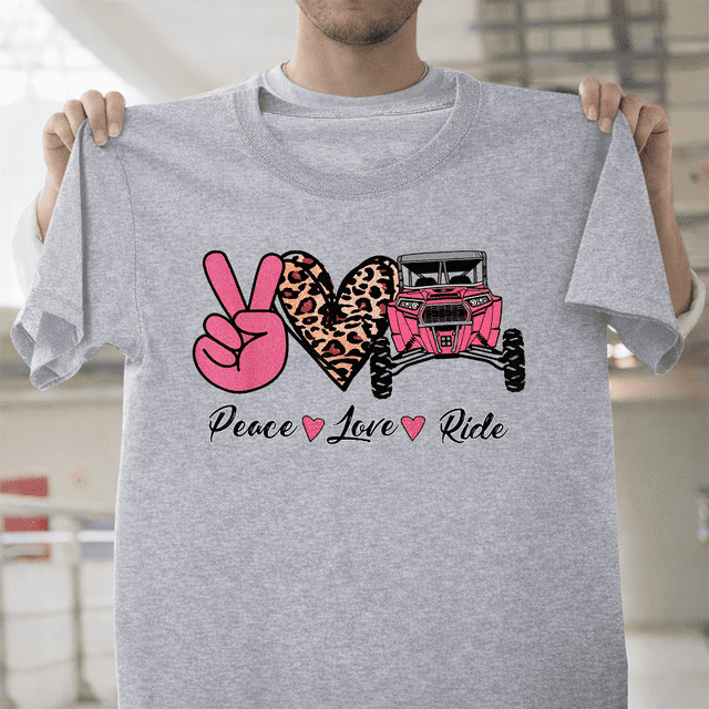 T-Shirt Unisexe Off Road Side By Side UTV Peace Love Ride SXS Four Wheeler V17187, jusqu'à la Taille 5TG