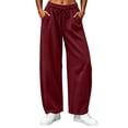 thumbnail image 2 of Kinrui Barrel Sweatpants for Women Wide Leg Ribbed Knit Lounge Pants Drawstring Elastic Waist Sweat Pant with Pockets Wine S, 2 of 9