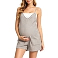 thumbnail image 2 of Womens Maternity Romper Cami Sleeveless Striped Overall Shorts Jumpsuit with Pockets Loose Casual Summer Pregnancy Shorts Khaki XL, 2 of 6