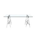 thumbnail image 2 of Pemberly Row Modern Polished Steel Metal and Tempered Glass Desk in Clear, 2 of 4