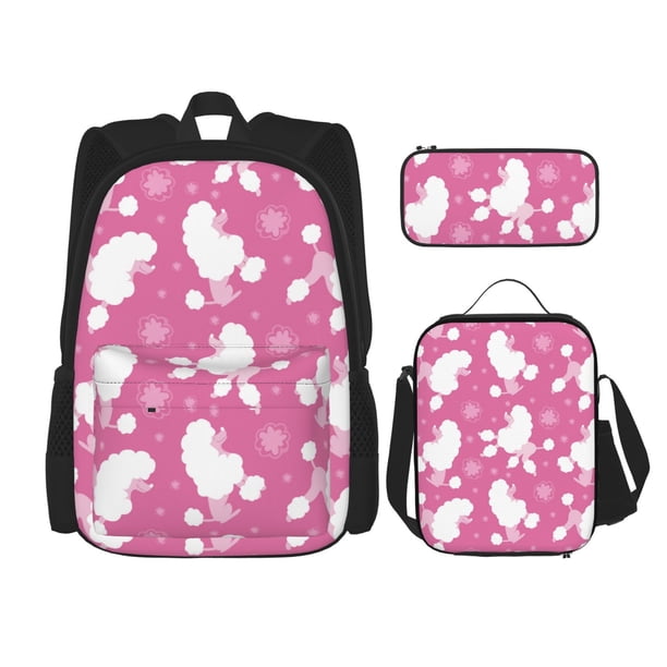 Balery Cute Poodle Dog Mochila Escolar 3 en 1 para Niños - Mochila Resistente con Lonchera Térmica y Estuche - Mochila Escolar para Niños y Niñas