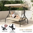 thumbnail image 6 of Arlopu 3 Person Porch Swing Outdoor Swing Chair with Adjustable Canopy & Cushions for Backyard Garden, Beige, 6 of 11