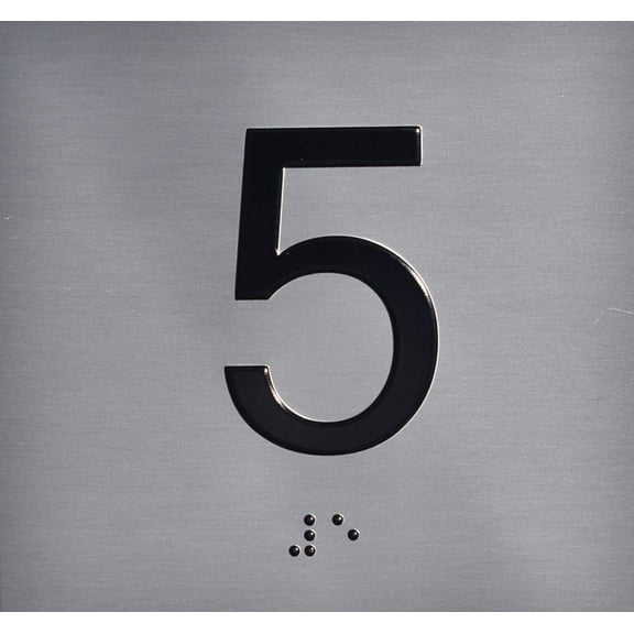 5TH Floor Elevator Jamb Plate Sign with Braille and Raised Number-Elevator Floor Number Sign(Silver)