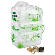 Large Green 4-Levels Acrylic Clear Expandable and Customizable Hamster Palace Mouse House Gerbil Habitat Home Expandable and Customizable Cage With Top Lookout Level Exercise Running Ball