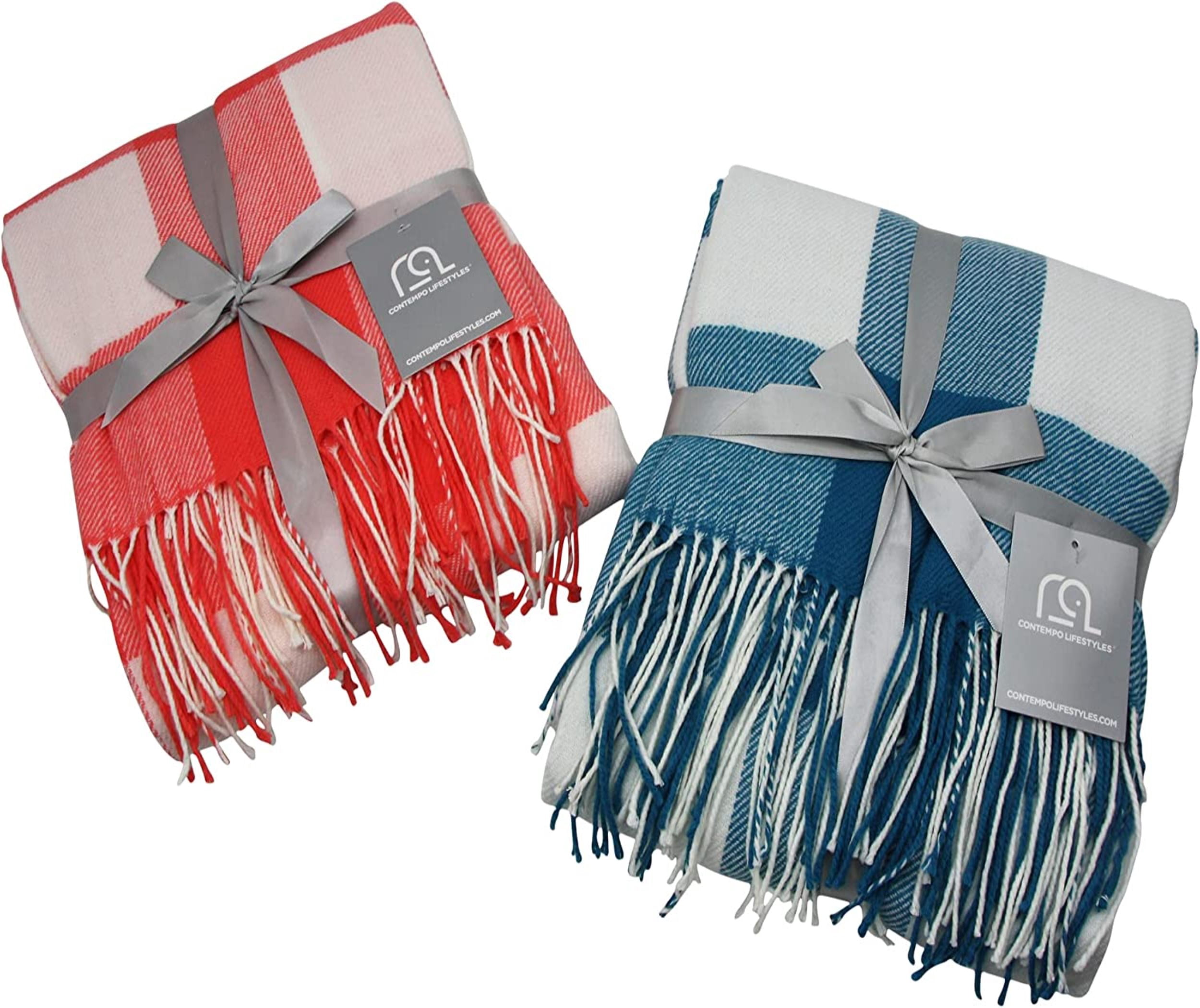Buffalo Plaid Throw Blanket by Contempo Lifestyles – 50 x 70 Inch Decorative Classic Blanket – Comfortable and Ultra-Soft – Ideal for Living Room, Couch, Travelling, (Coral/Ivory)