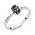 thumbnail image 2 of Gem Stone King 10K White Gold Green Mystic Topaz and White Diamond Engagement Ring for Women (0.86 Cttw, Gemstone Birthstone, Oval 7X5MM, Available in Size 5, 6, 7, 8, 9), 2 of 3