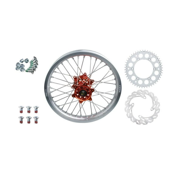 Tusk Impact Complete Rear Wheel Package 18 X 2.15 Silver Rim/Silver Spoke/Orange Hub for Ktm 500 Exc-F 2020-2023