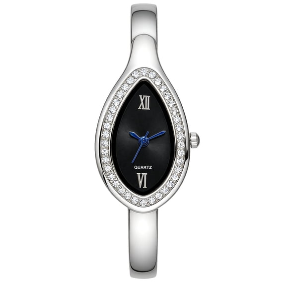 Avaner Women's Rhinestone Bangle Watch: Analog Quartz Movement Roman Numeral Dial Rhinestone Decor Teardrop Shape Wristwatch for Women