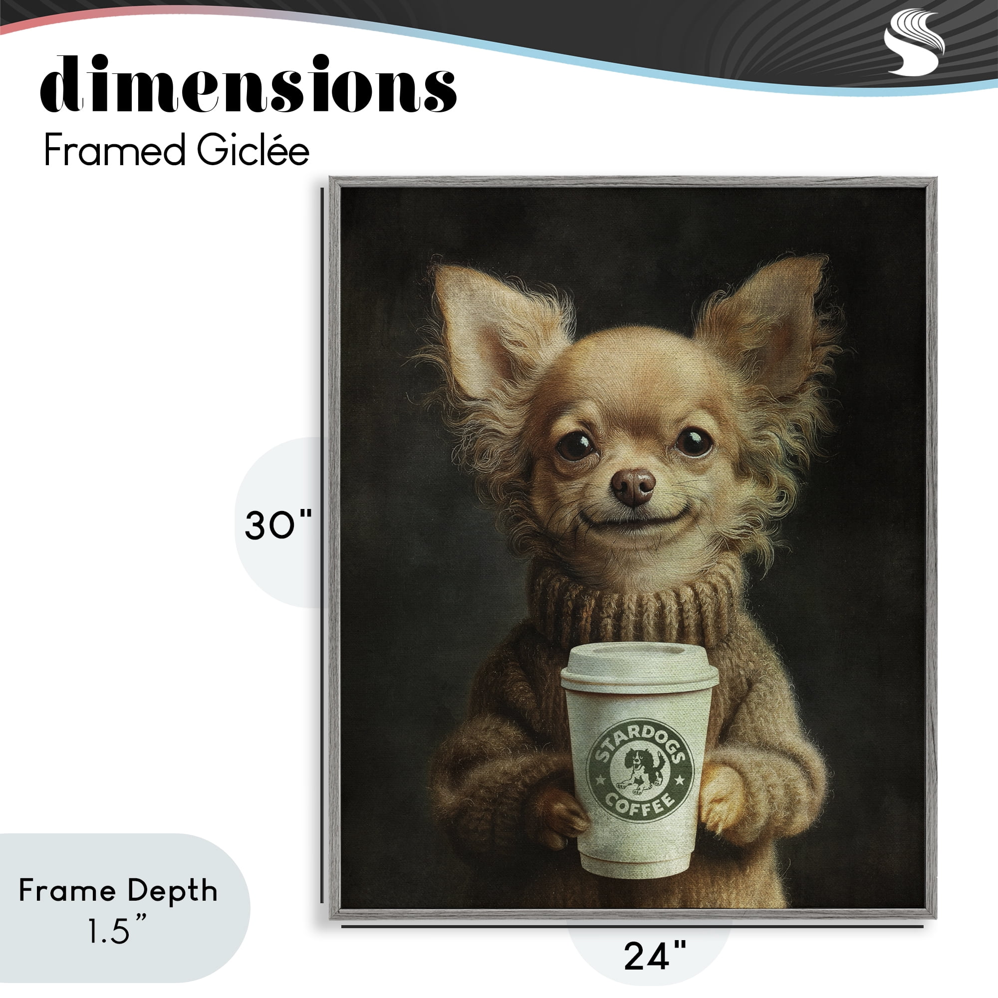 Stupell Industries Espresso Pup in Cozy Sweater Gray Framed Giclee Art, design by Svetlana Aleynikova