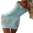 thumbnail image 4 of PENGXIANG Robe Cocktail Aguichant Ajourée pour Femmes Bodycon Maille Transparente Patchwork Manches Longues Épaules Dénudées Robe Mini Clubwear, 4 of 7