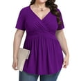 thumbnail image 3 of UVPLove Women's Plus Size V Neck Casual Knit T-shirts Short Sleeve Blouse & Top,Purple, 3XL, 3 of 15