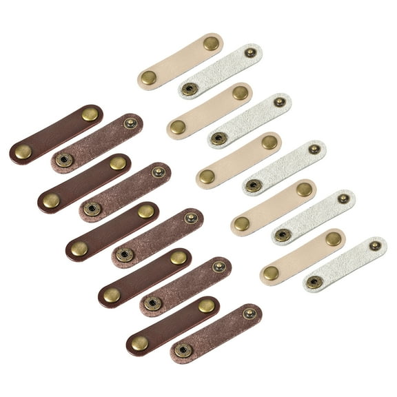 Leather Cable Straps Cord Organizer Cable Ties Portable Cable Management, Brown/Golden, Pack of 20