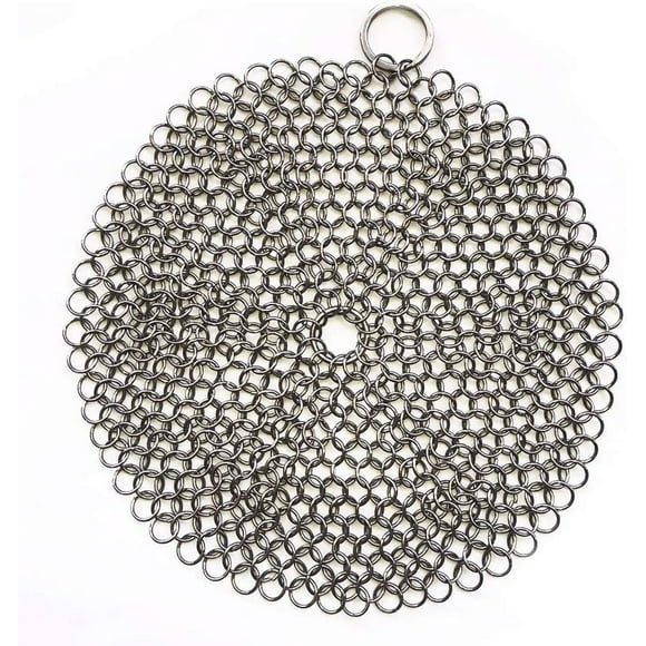 316 Premium Stainless Steel Cast Iron Cleaner, Chainmail Scrubber for Cast Iron Pan Pre-Seasoned Pan Dutch Ovens (7 Inch)