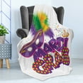 thumbnail image 4 of Mardi Gras Soft Flannel Fleece Throw Blanket, Traditional Holiday Theme Colorful Fluffy Feathers Crown, Cozy Plush for Indoor and Outdoor Use, 50" x 60", Purple Hot Pink Green, by Ambesonne, 4 of 5
